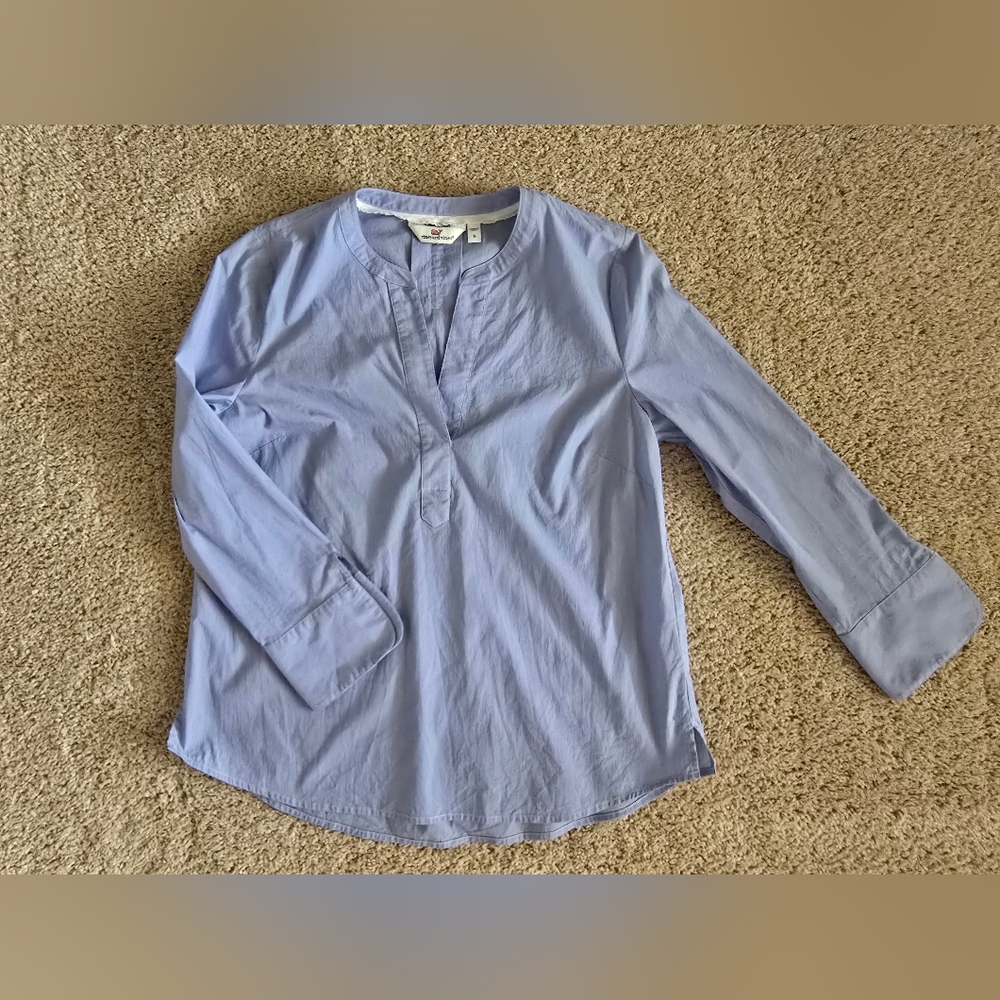 Vineyard Vines Sz. Small Blue Striped Cotton Blend Popover Womens Top